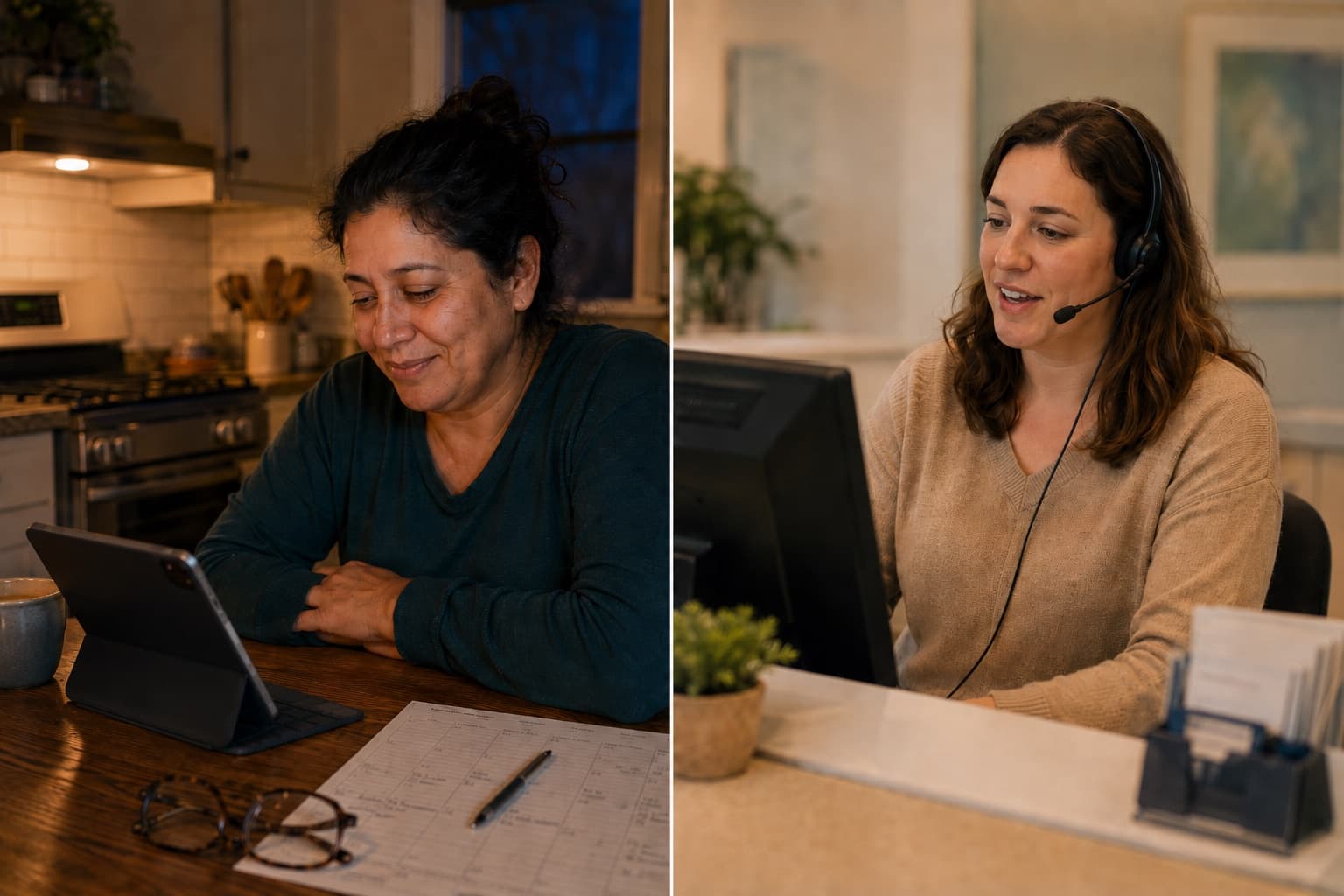A support agent using translated text chat to help a client in another language.